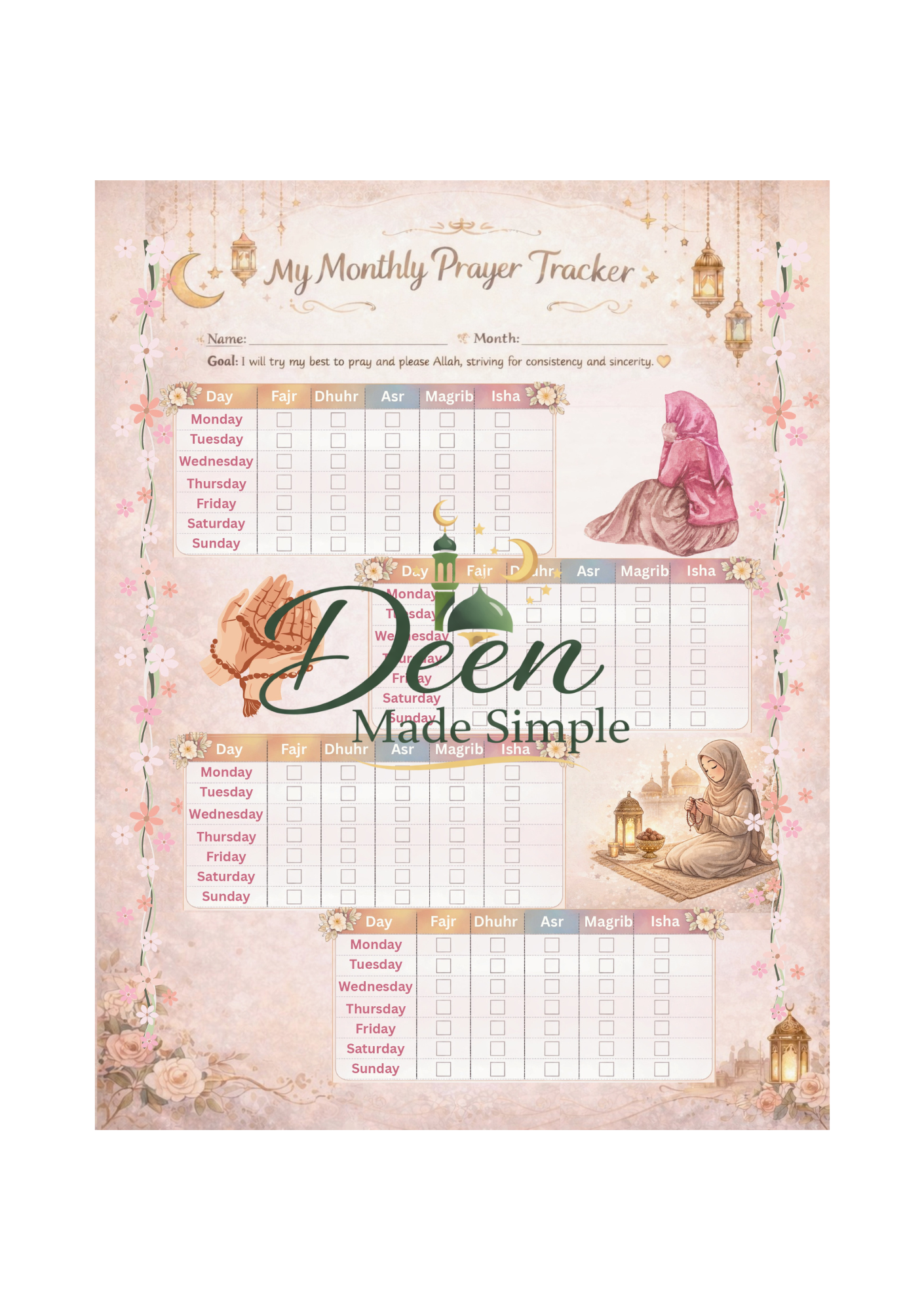 Reusable Monthly Prayer Tracker for Girls